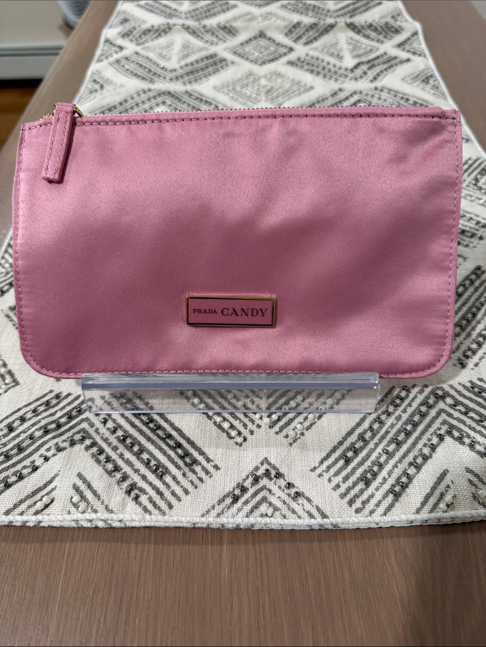 Prada Candy Pink Satin Zip Pouch
